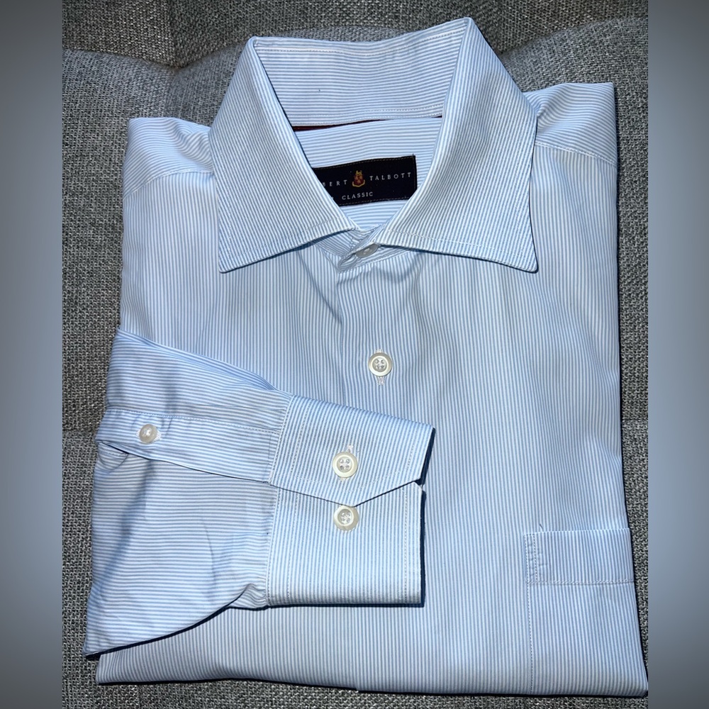 Robert Talbott Classic Shirt Blue squares, Size 16 1/2, Long Sleeve.